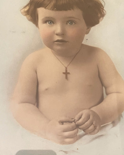 Beautiful Antique Framed Baby photo crucifix child Victorian 1922