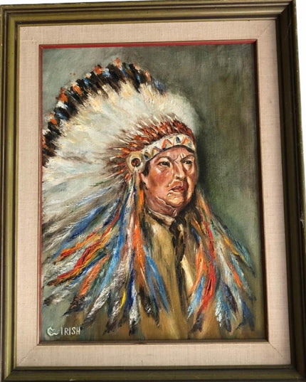 Vintage Indian Chief Signed oil painting Framed