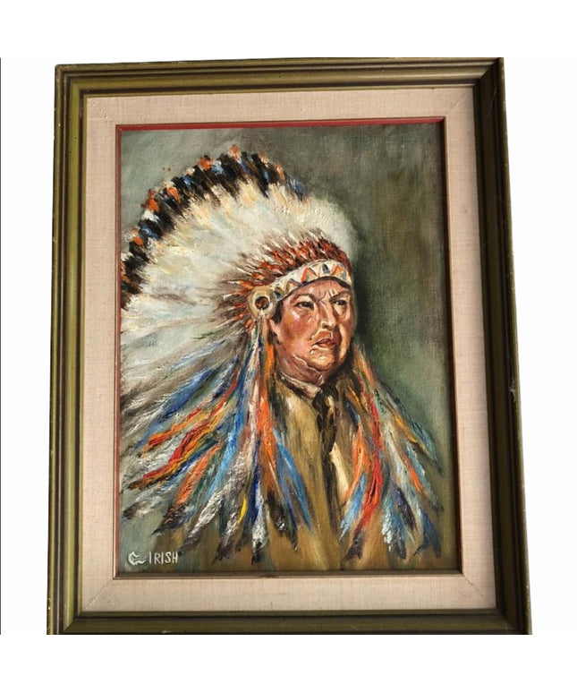 Vintage Indian Chief Signed oil painting Framed
