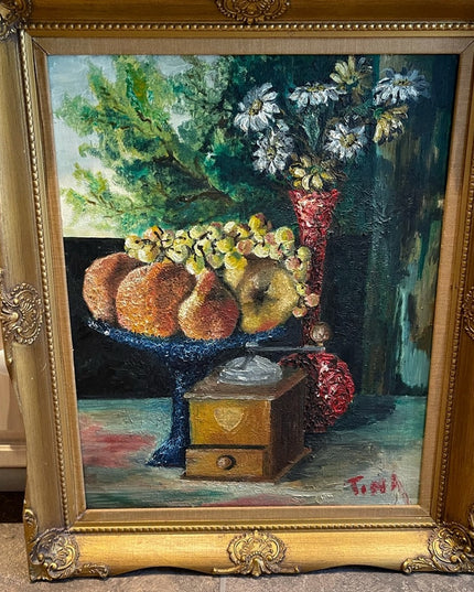 Antique Still life oil painting Gold frame signed
