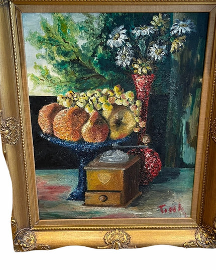 Antique Still life oil painting Gold frame signed