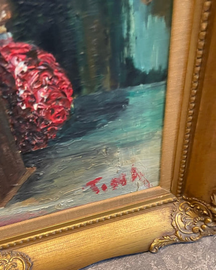 Antique Still life oil painting Gold frame signed