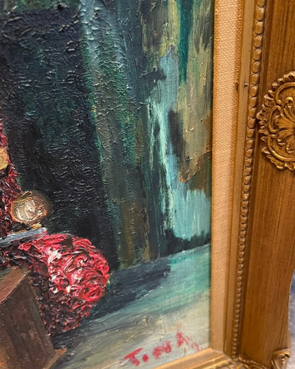Antique Still life oil painting Gold frame signed