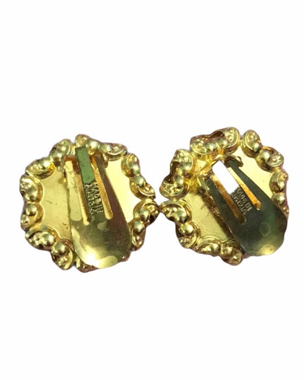 Vintage Needlepoint flower Clip on earrings