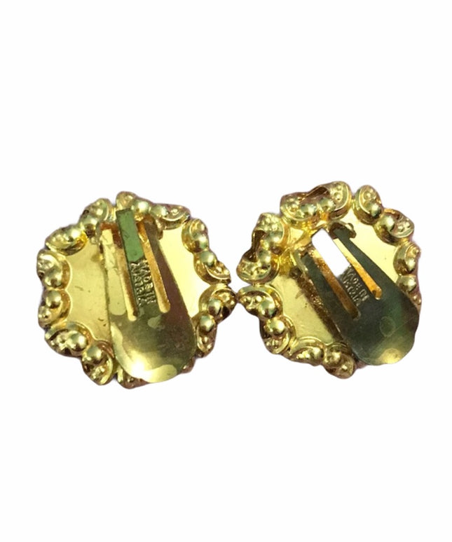 Vintage Needlepoint flower Clip on earrings