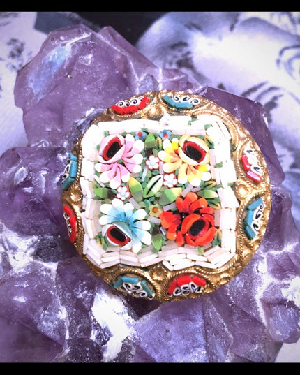VTG Italian Micro Mosaic Glass Gold flower…