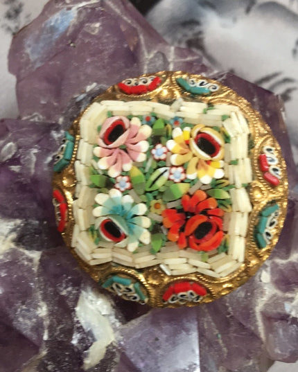 VTG Italian Micro Mosaic Glass Gold flower…