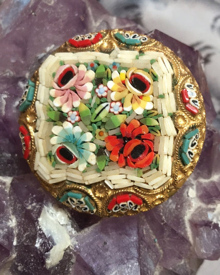 VTG Italian Micro Mosaic Glass Gold flower…