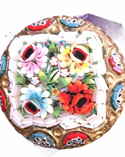 VTG Italian Micro Mosaic Glass Gold flower…