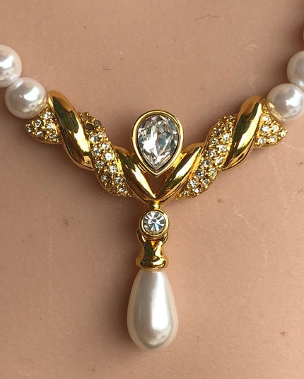 Vintage Napier Faux pearl necklace choker 18”