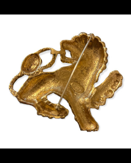 Joan Rivers Gold finish Lion brooch 1990s pin Chunky glam