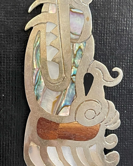 Vintage Alpaca Mexixo Abalone LG Dragon brooch pendant RARE