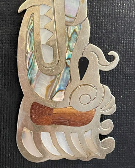 Vintage Alpaca Mexixo Abalone LG Dragon brooch pendant RARE