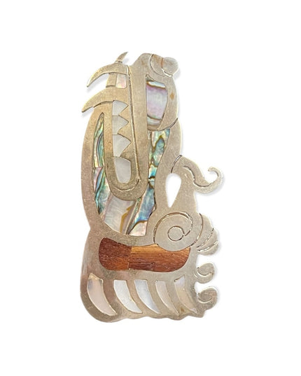 Vintage Alpaca Mexixo Abalone LG Dragon brooch pendant RARE