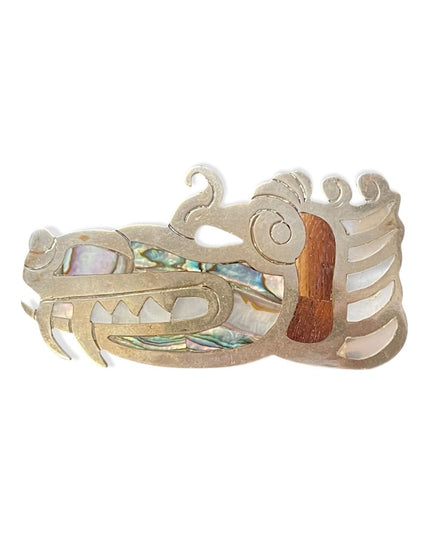 Vintage Alpaca Mexixo Abalone LG Dragon brooch pendant RARE