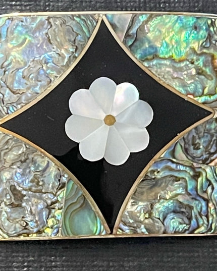 Vintage Alpaca silver Mexico Abalone Sqare flower brooch pendant