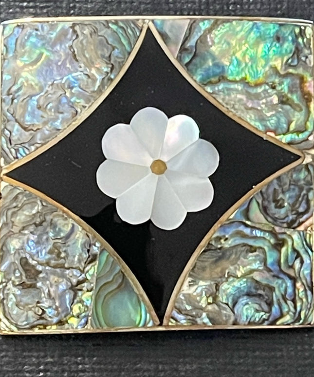 Vintage Alpaca silver Mexico Abalone Sqare flower brooch pendant