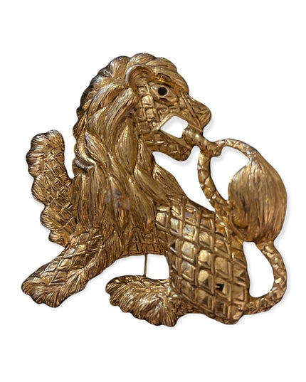 Joan Rivers Gold finish Lion brooch 1990s pin Chunky glam