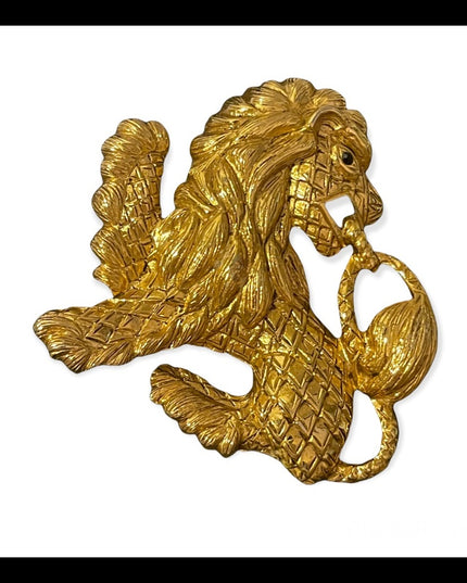 Joan Rivers Gold finish Lion brooch 1990s pin Chunky glam