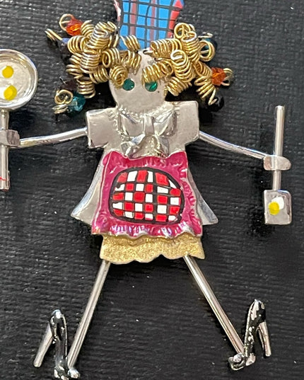 Fun girl cooking baking artesian style brooch Large