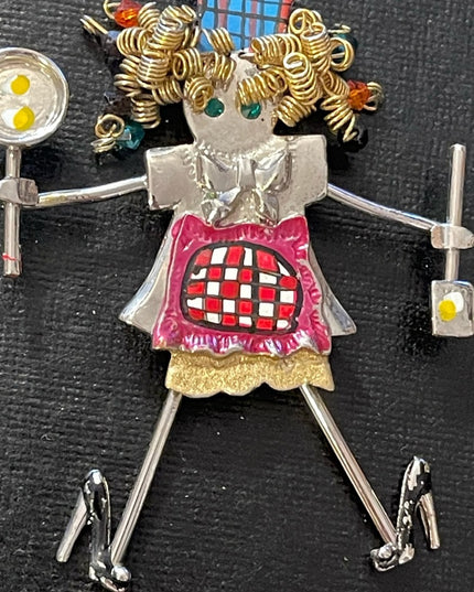 Fun girl cooking baking artesian style brooch Large