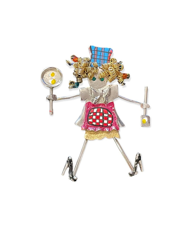 Fun girl cooking baking artesian style brooch Large