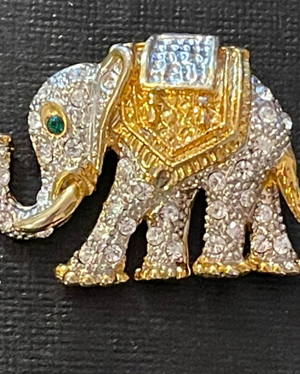 Gold & Silver metal rhinestone crystal encrusted Elephant brooch