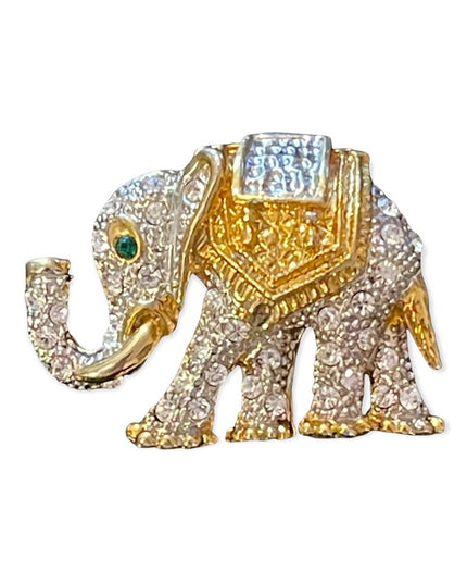Gold & Silver metal rhinestone crystal encrusted Elephant brooch