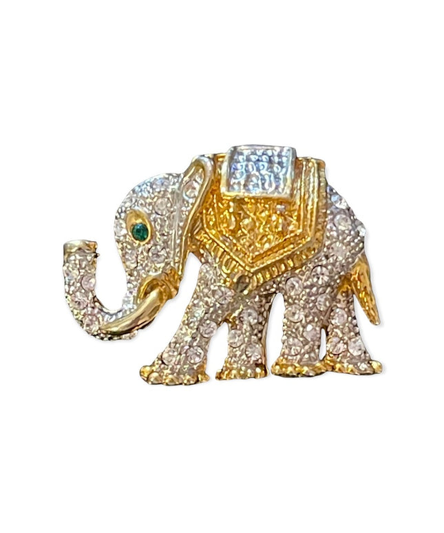 Gold & Silver metal rhinestone crystal encrusted Elephant brooch