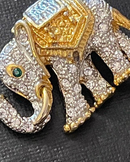 Gold & Silver metal rhinestone crystal encrusted Elephant brooch