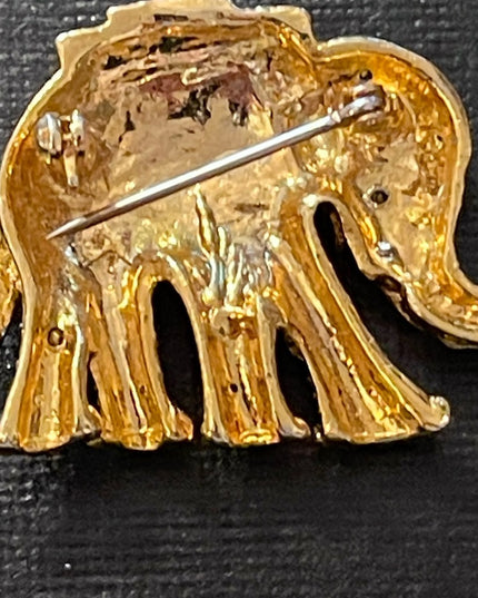 Gold & Silver metal rhinestone crystal encrusted Elephant brooch