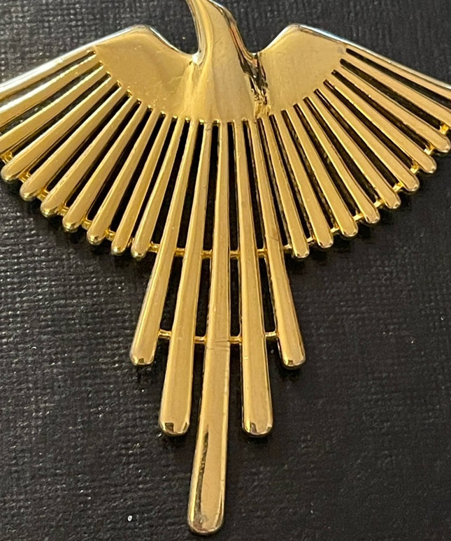 JJ Vintage eagle Phoenix Rising gold tone metal LG brooch