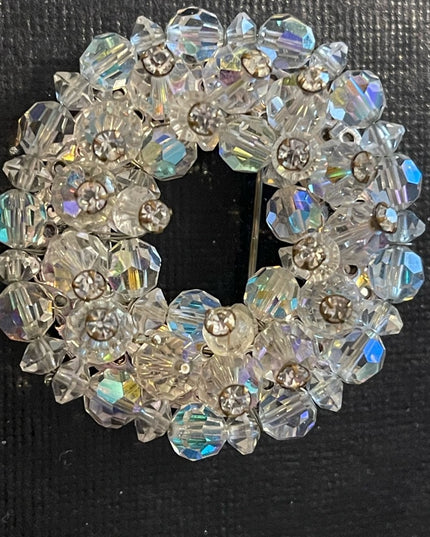 Vintage AB Crystal Round brooch