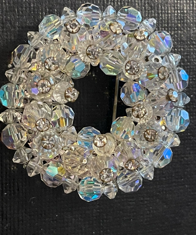 Vintage AB Crystal Round brooch