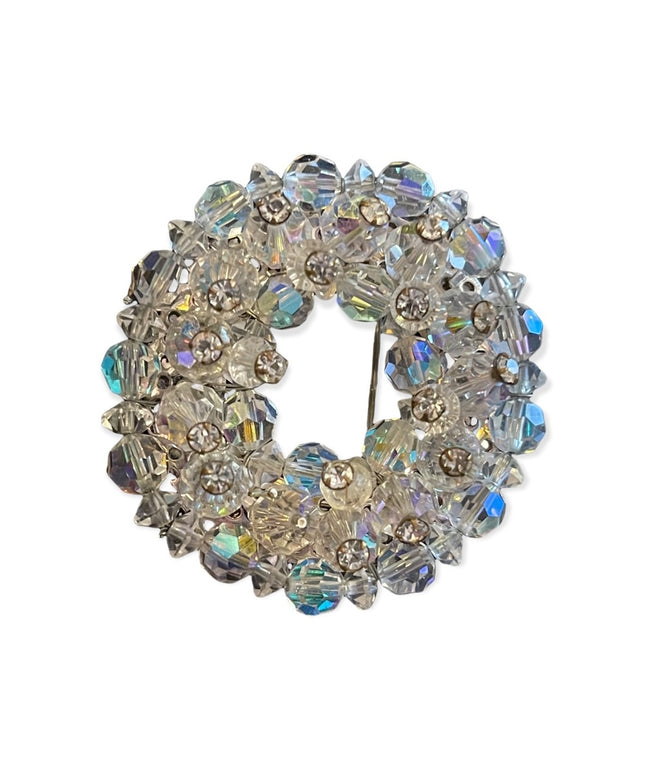 Vintage AB Crystal Round brooch