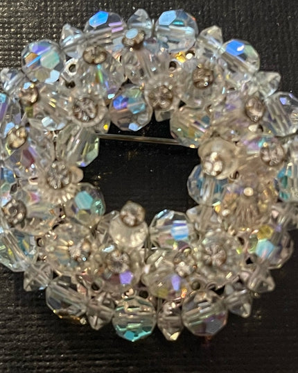 Vintage AB Crystal Round brooch