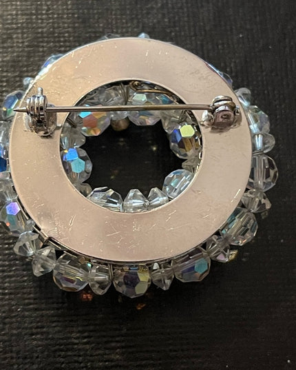 Vintage AB Crystal Round brooch