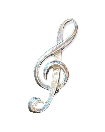Vintage Brushed Silver Treble Clef Brooch