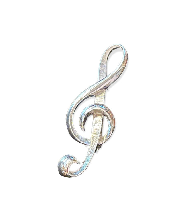 Vintage Brushed Silver Treble Clef Brooch