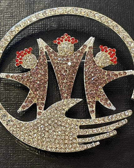 Large Vintage People Helping hands crystal rhinestone brooch