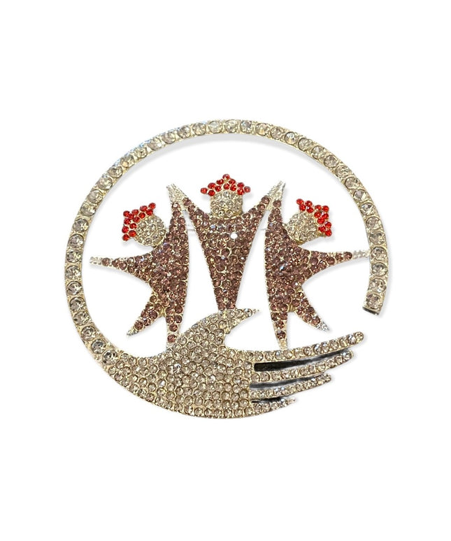 Large Vintage People Helping hands crystal rhinestone brooch
