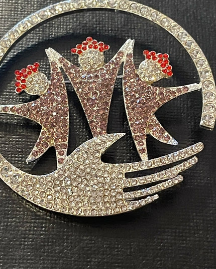 Large Vintage People Helping hands crystal rhinestone brooch
