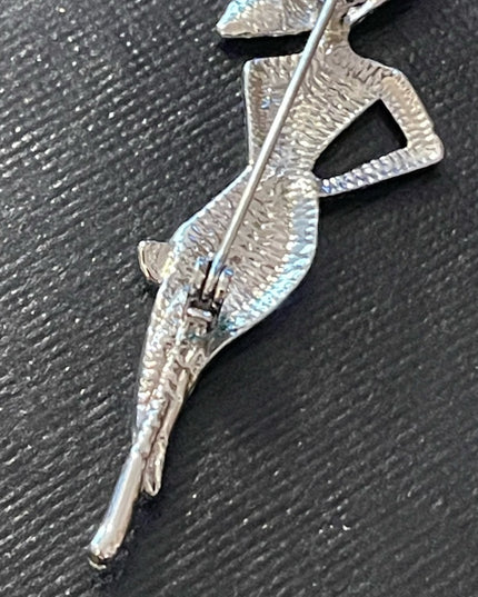 Vintage silver tone metal classy lady in a dress brooch