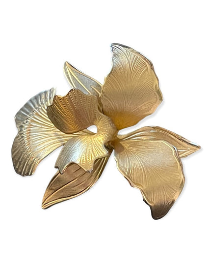 Vintage etched gold plated orchid brooch