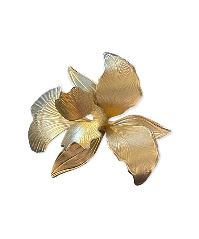 Vintage etched gold plated orchid brooch