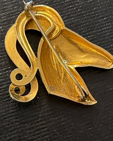 Vintage Gold plt Damascene Ram head brooch