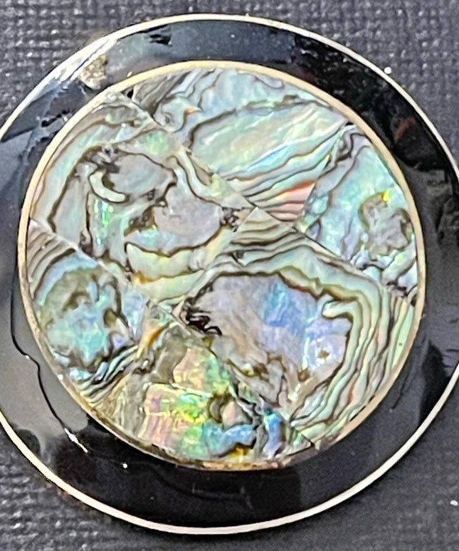 Vintage Alpaca silver Mexico round abalone brooch