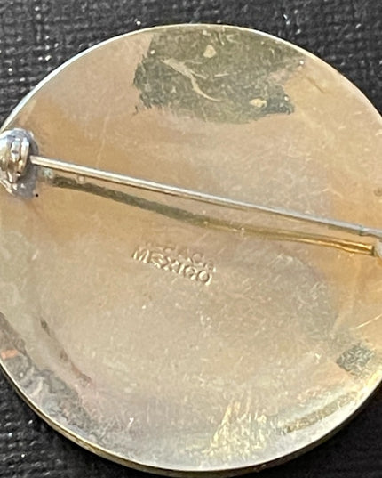 Vintage Alpaca silver Mexico round abalone brooch