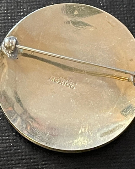 Vintage Alpaca silver Mexico round abalone brooch