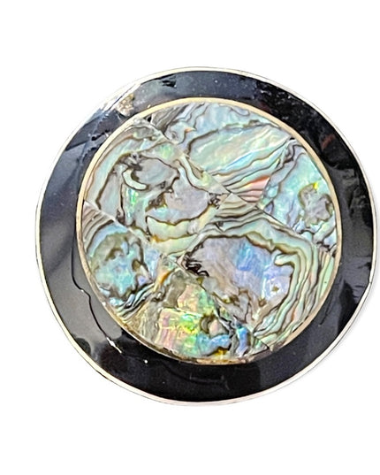 Vintage Alpaca silver Mexico round abalone brooch